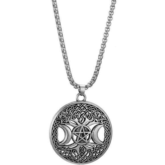 Jewelry - Triple Moon Goddess Pendant Tree of Life Necklace Pentacle Pentagram Wiccan